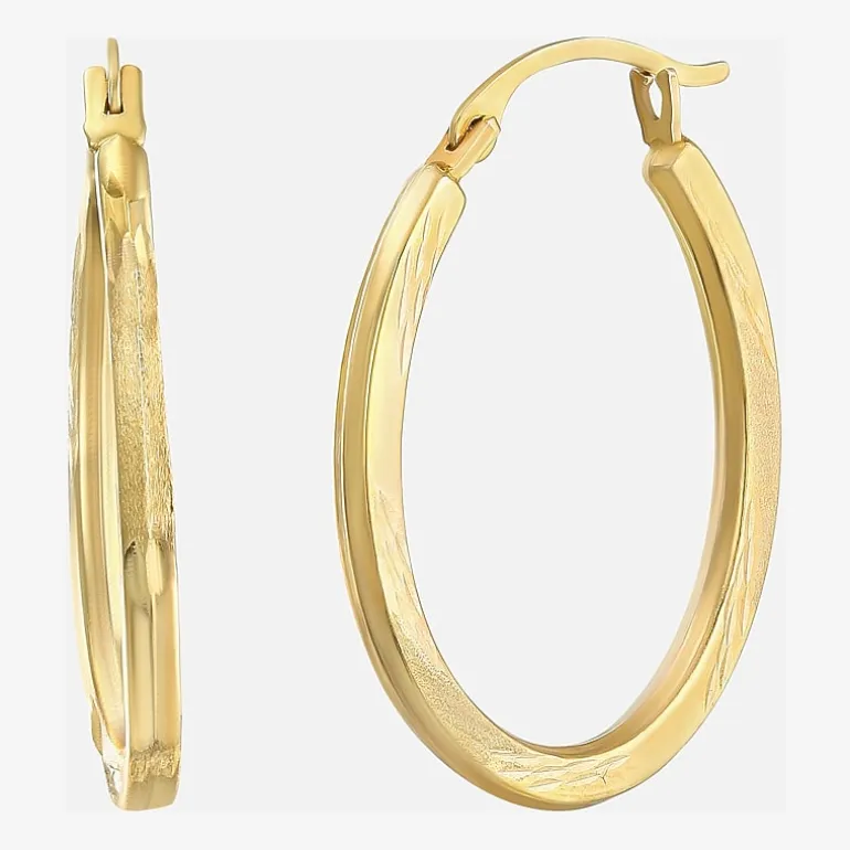 Womens 14K Gold 20mm Oval Hoop Earrings