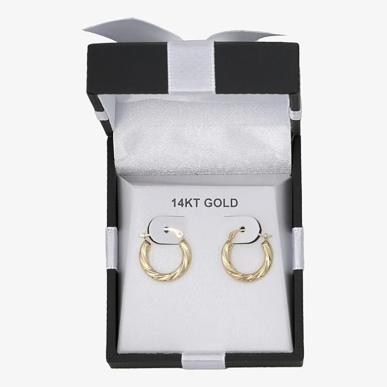 Womens 14K Gold 15mm Round Hoop Earrings
