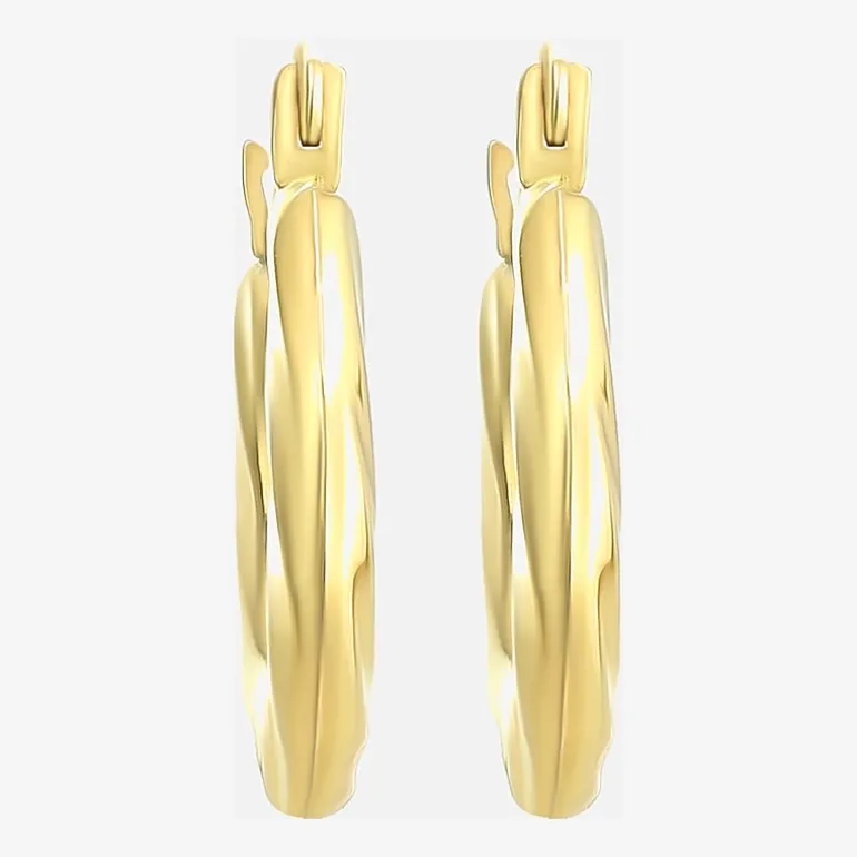 Womens 14K Gold 15mm Round Hoop Earrings