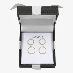 Womens 10K Gold 2 Pair Earring Set