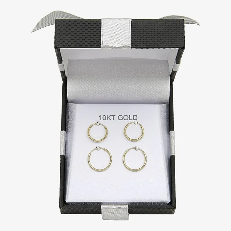 Womens 10K Gold 2 Pair Earring Set