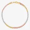 Womens 10K Tri-Color Gold 7.5 Inch Hollow Rope Butterfly Chain Bracelet