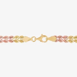 Womens 10K Tri-Color Gold 7.5 Inch Hollow Rope Butterfly Chain Bracelet
