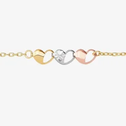 Womens 10K Tri-Color Gold 10 Inch Hollow Cable Ankle Bracelet
