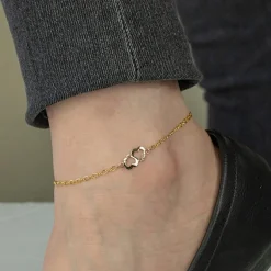 Womens 10K Tri-Color Gold 8 1/2 Inch Hollow Link Heart Ankle Bracelet