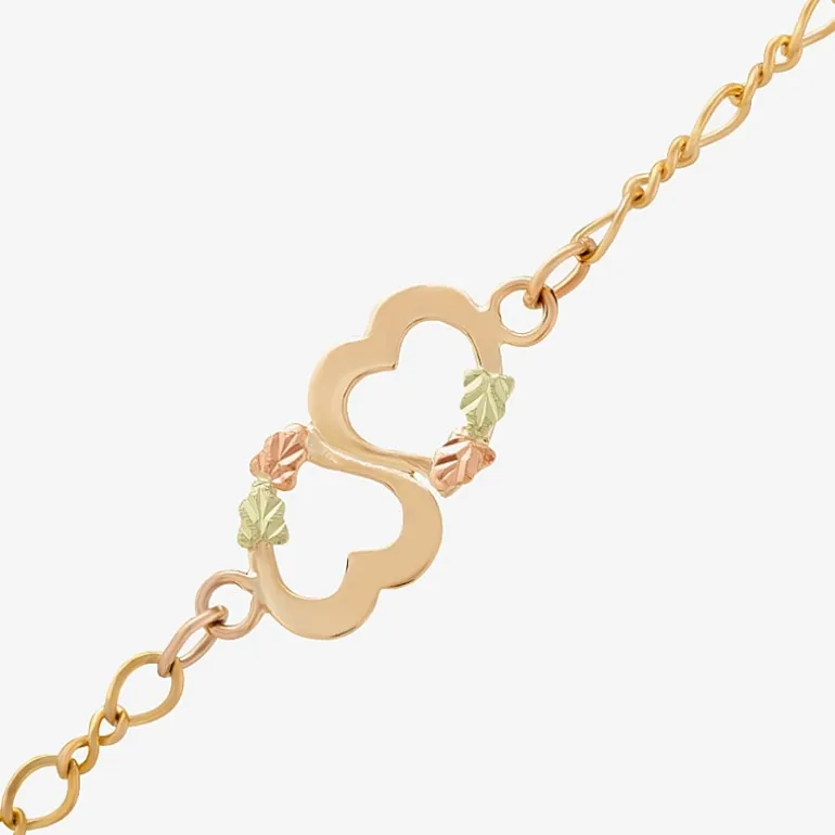 Womens 10K Tri-Color Gold 8 1/2 Inch Hollow Link Heart Ankle Bracelet