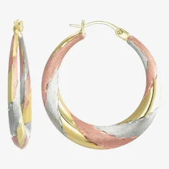 Womens 14K Tri-Color Gold 25mm Round Hoop Earrings