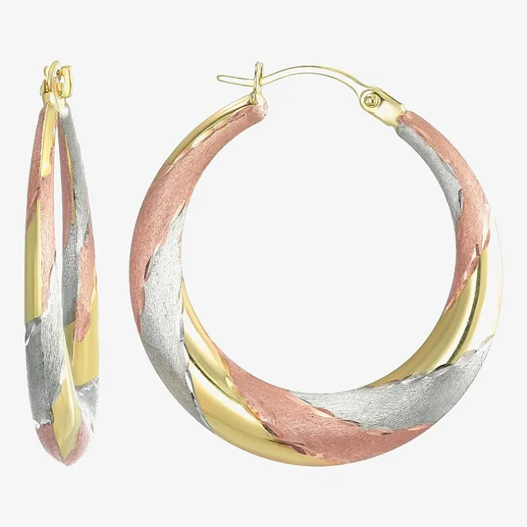 Womens 14K Tri-Color Gold 25mm Round Hoop Earrings