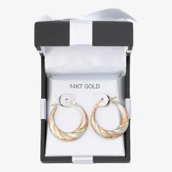 Womens 14K Tri-Color Gold 25mm Round Hoop Earrings