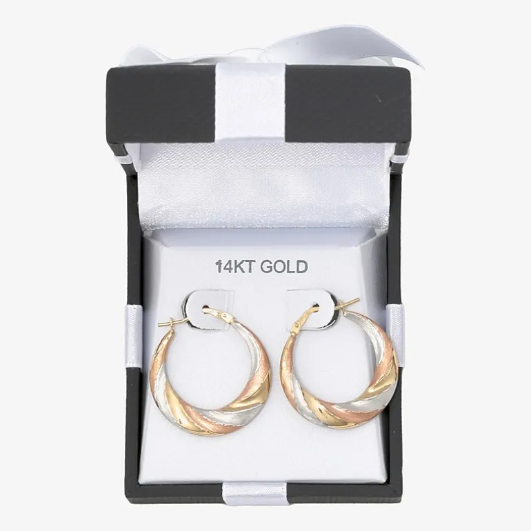 Womens 14K Tri-Color Gold 25mm Round Hoop Earrings