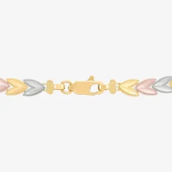 Womens 14K Tri-Color Gold Solid Butterfly 7.5 Inch Link Bracelet