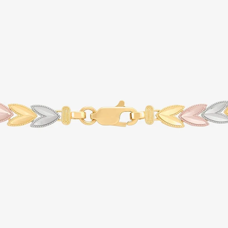 Womens 14K Tri-Color Gold Solid Butterfly 7.5 Inch Link Bracelet