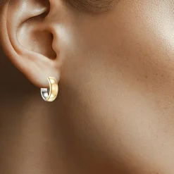 Womens 18K Two Tone Gold 14.2mm Hoop Earrings