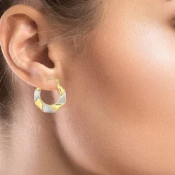 Womens 14K Two Tone Gold 19mm Round Hoop Earrings