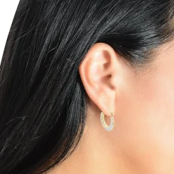 Womens 14K Two Tone Gold 13mm Round Hoop Earrings