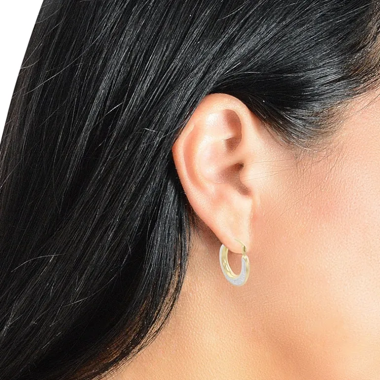 Womens 14K Two Tone Gold 13mm Round Hoop Earrings