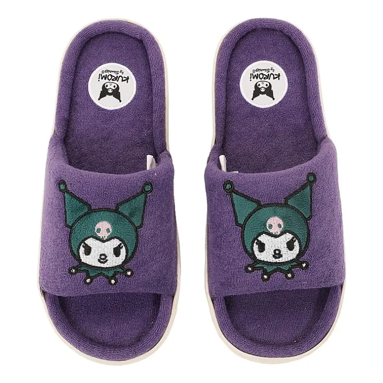 Womens Kuromi Faux Fur Trim Slip-On Slippers