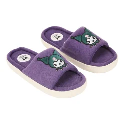 Womens Kuromi Faux Fur Trim Slip-On Slippers