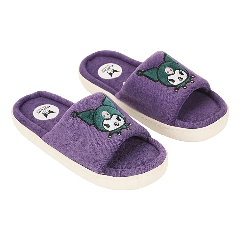 Womens Kuromi Faux Fur Trim Slip-On Slippers