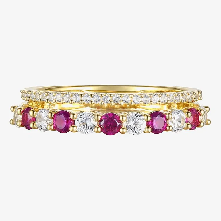 Womens Lab Created Gemstone 14K Gold Over Silver Stackable Rings