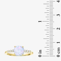 Womens Lab Created Gemstone 10K Gold Side Stone Solitaire Cushion Cocktail Ring