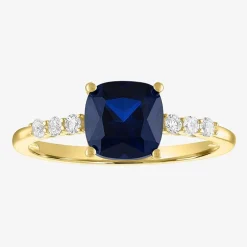 Womens Lab Created Gemstone 10K Gold Side Stone Solitaire Cushion Cocktail Ring