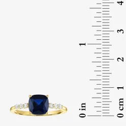 Womens Lab Created Gemstone 10K Gold Side Stone Solitaire Cushion Cocktail Ring
