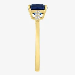 Womens Lab Created Gemstone 10K Gold Side Stone Solitaire Cushion Cocktail Ring