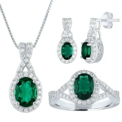 Womens Lab Created Green Emerald Sterling Silver Jewelry Set