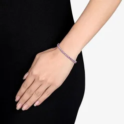 Womens Lab Created Pink Sapphire Sterling Silver 7.5 Inch Tennis Bracelet