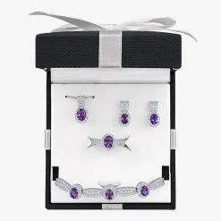 Womens Lab Created Purple Amethyst Pure Silver Over Brass Oval 4-pc. Jewelry Set