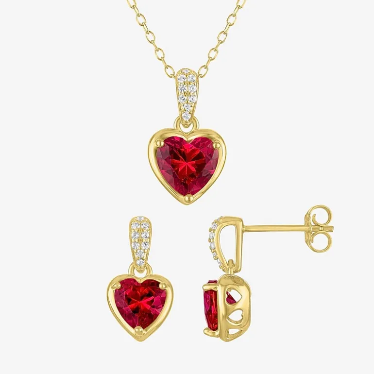 Womens Lab Created Red Ruby 14K Gold Over Silver Heart 2-pc. Jewelry Set