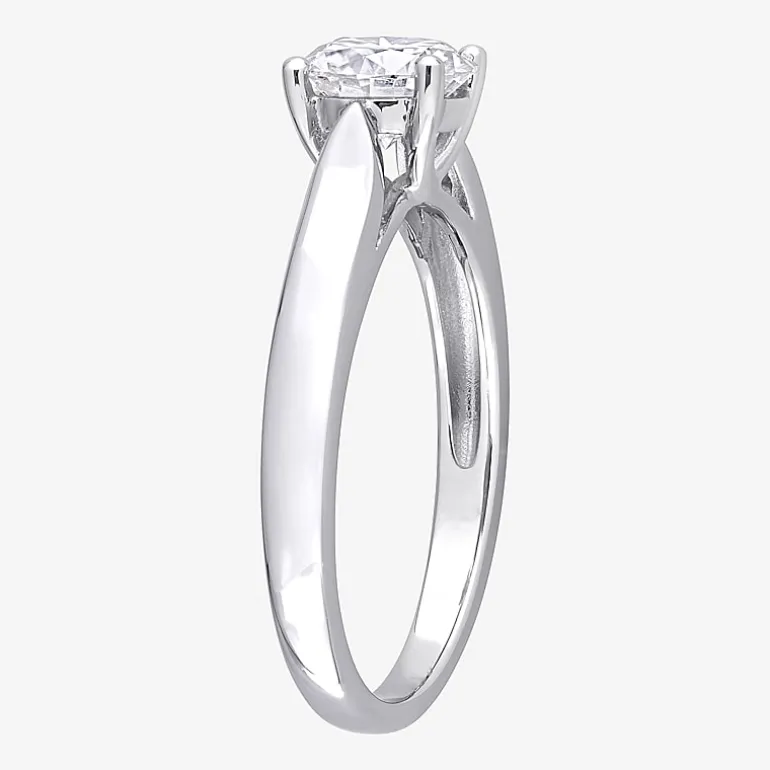Womens Lab Created White Moissanite Sterling Silver Solitaire Engagement Ring
