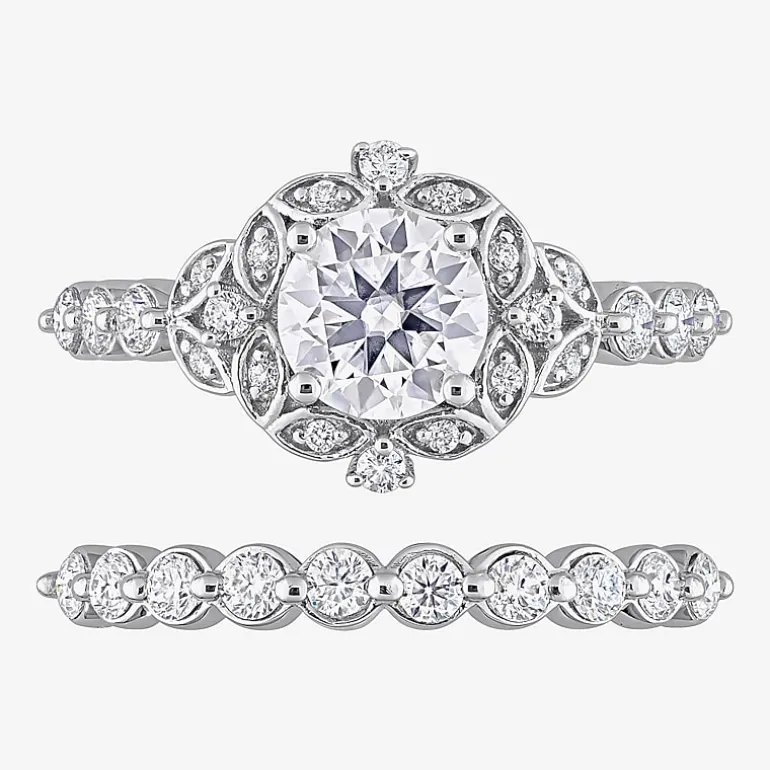 Womens Lab Created White Moissanite Sterling Silver Bridal Set