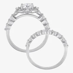 Womens Lab Created White Moissanite Sterling Silver Bridal Set