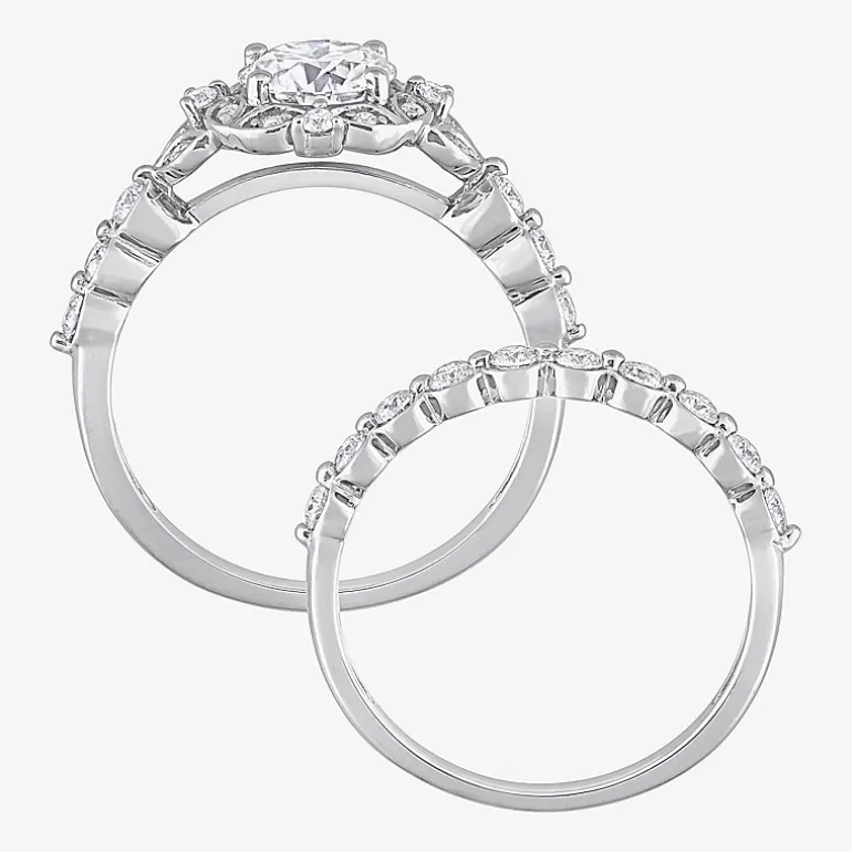 Womens Lab Created White Moissanite Sterling Silver Bridal Set