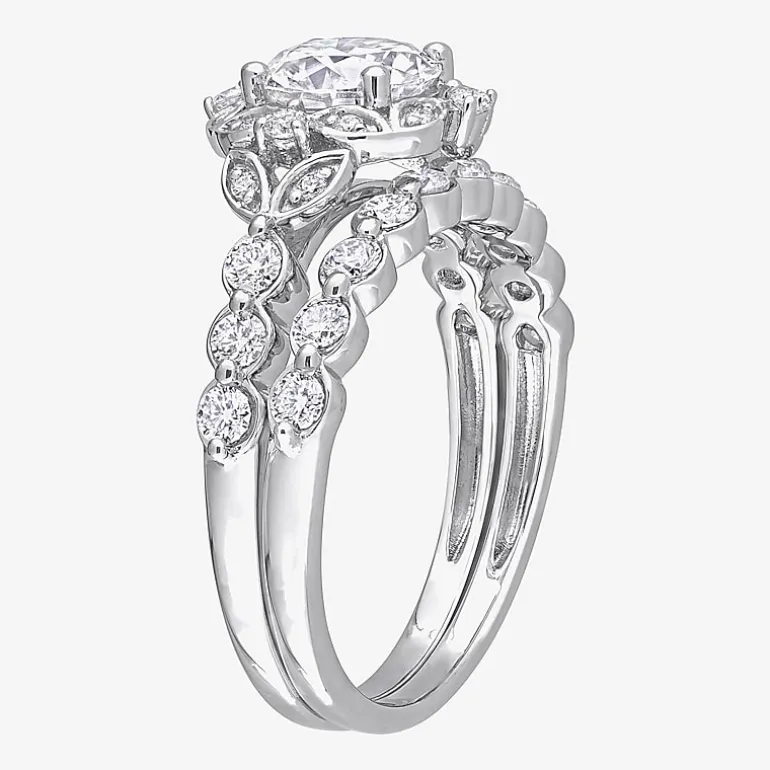Womens Lab Created White Moissanite Sterling Silver Bridal Set