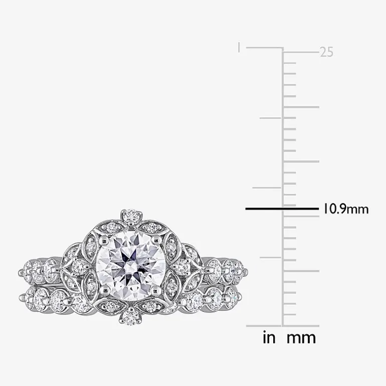 Womens Lab Created White Moissanite Sterling Silver Bridal Set