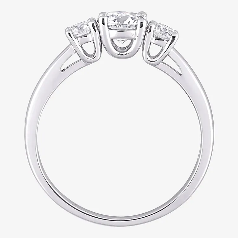 Womens Lab Created White Moissanite Sterling Silver 3-Stone Engagement Ring