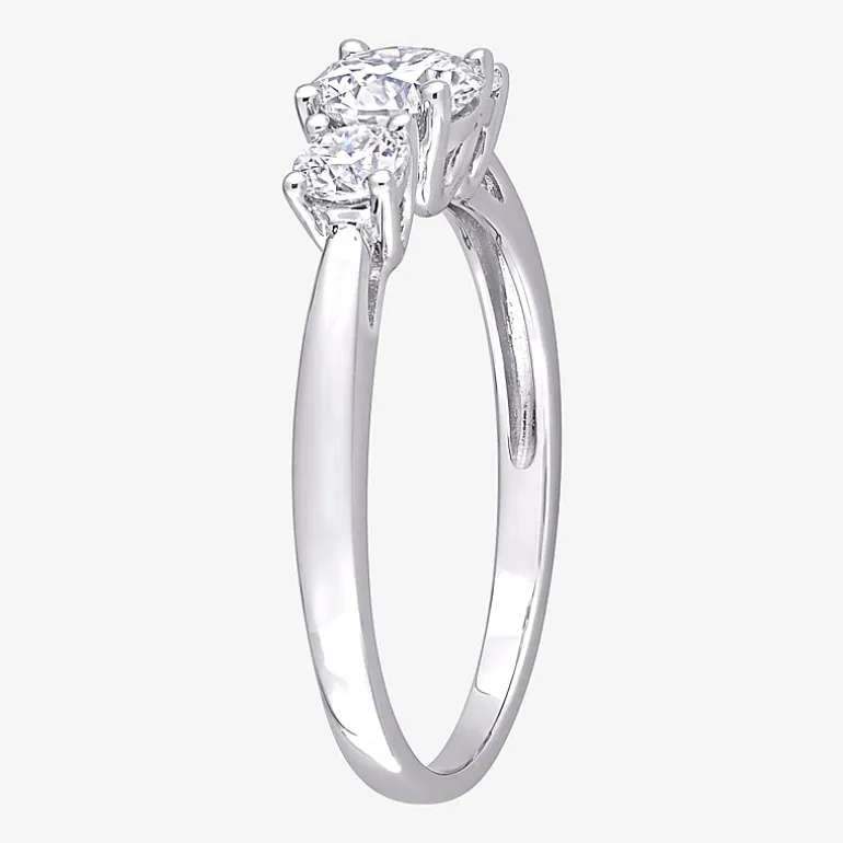 Womens Lab Created White Moissanite Sterling Silver 3-Stone Engagement Ring