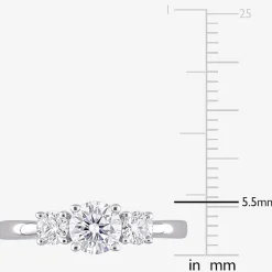 Womens Lab Created White Moissanite Sterling Silver 3-Stone Engagement Ring