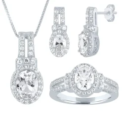 Womens Lab Created White Sapphire Sterling Silver Jewelry Set