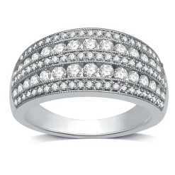 Womens 2mm 1 CT.T.W. Natural Diamond 10K White Gold Anniversary Band
