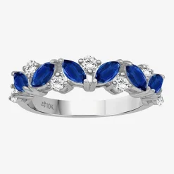 Womens 2MM Gemstone & 1/3 CT. T.W. Natural Diamond 10K Gold Marquise Band