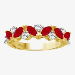 Womens 2MM Gemstone & 1/3 CT. T.W. Natural Diamond 10K Gold Marquise Band