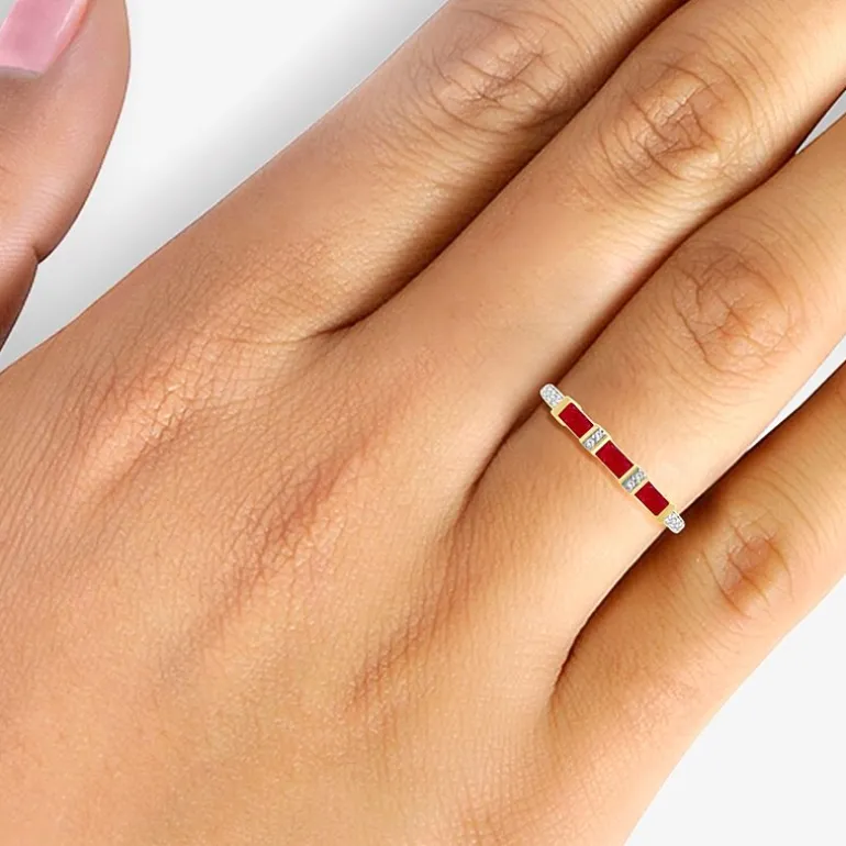 Womens 2MM Gemstone & 1/6 CT. T.W. Natural Diamond 10K Gold Band