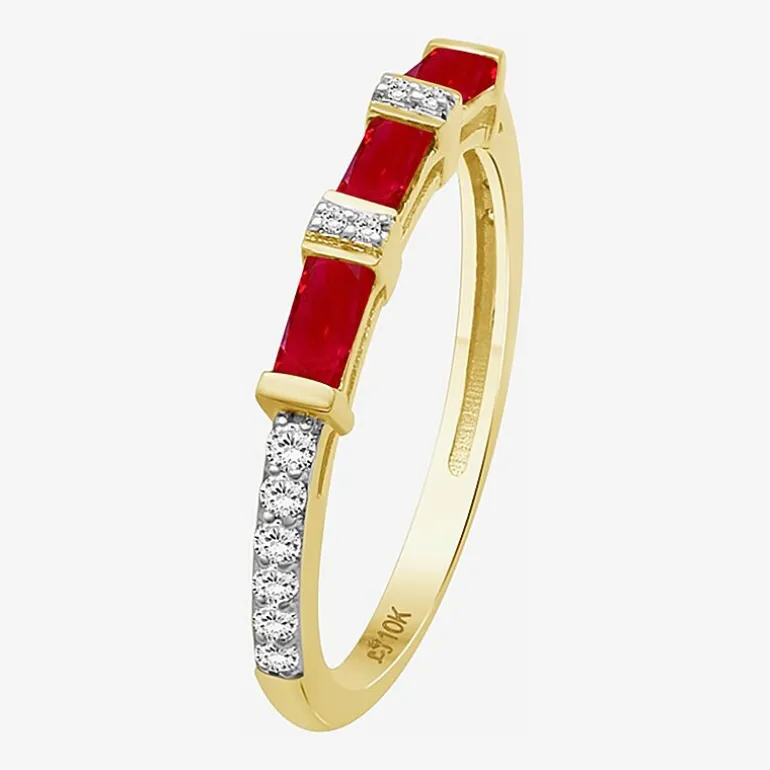 Womens 2MM Gemstone & 1/6 CT. T.W. Natural Diamond 10K Gold Band
