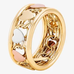 Womens 8.5MM 10K Tri-Color Gold Heart Round Band