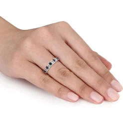 Womens 2MM Lab Created Blue Sapphire Sterling Silver Wedding Band