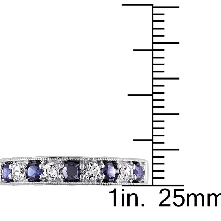 Womens 2MM Lab Created Blue Sapphire Sterling Silver Wedding Band